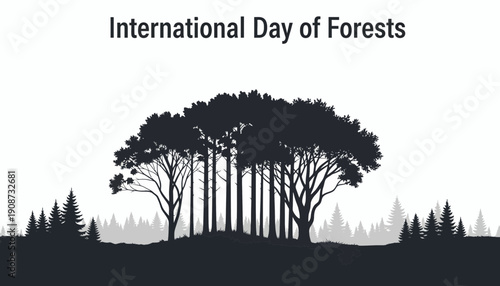 Group of Trees Silhouette Forest Landscape.