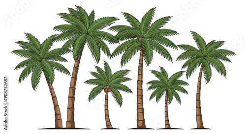 Group of Diverse Palm Trees Standing Tall.