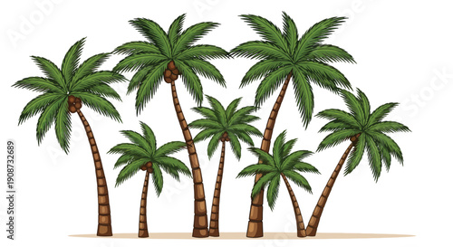 Group of Tropical Palm Trees Illustration.