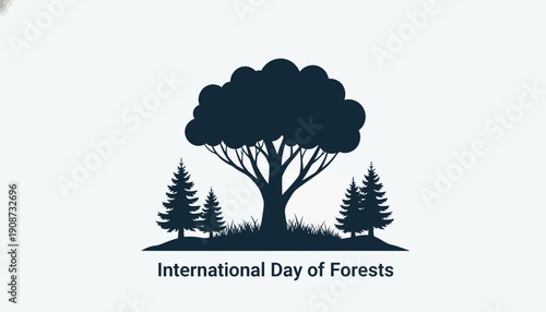 International Day of Forests Tree Silhouette Illustration.