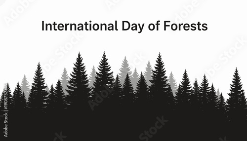 Silhouetted Forest Trees against White Background.