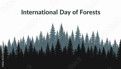 Silhouetted Forest Trees against White Background.