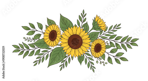 Beautiful Sunflower Arrangement with Green Leaves.