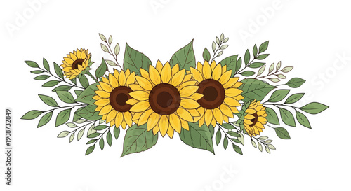 Beautiful Sunflower Arrangement with Green Leaves.