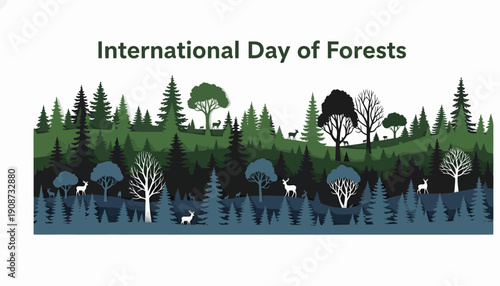 Forest Landscape with Trees and Deer Illustration.