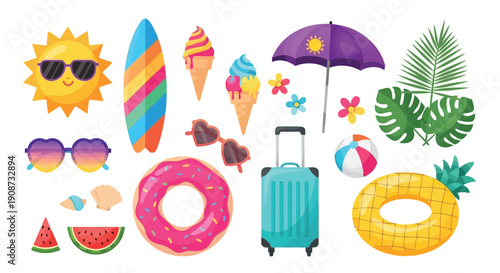 Summer Vacation Beach Holiday Fun Objects Collection.