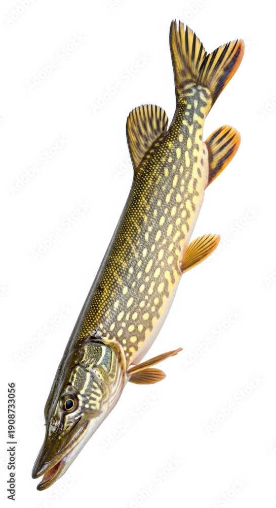 Naklejka premium Northern Pike Fish Isolated White.