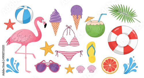 Summer Beach Vacation Essentials Collection Flamingo and Tropical Items.