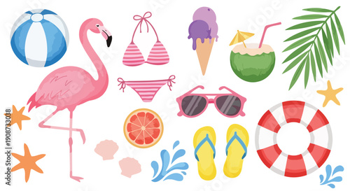 Summer Beach Vacation Tropical Flamingo and Accessories Collection.