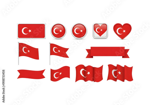 Red Turkey flag with white crescent and star png on transparent background