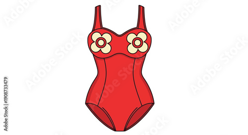 Retro Red One-Piece Swimsuit with Floral Embellishments.