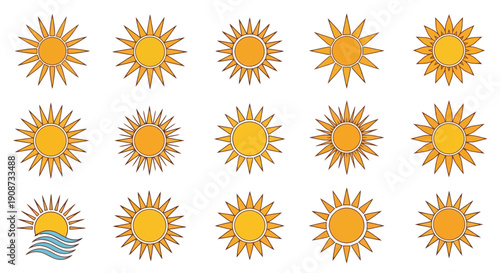 Collection of Diverse Sun Illustrations and Icons.