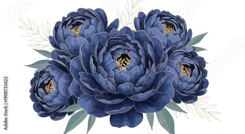 Deep Blue Peony Flower Bouquet Arrangement.