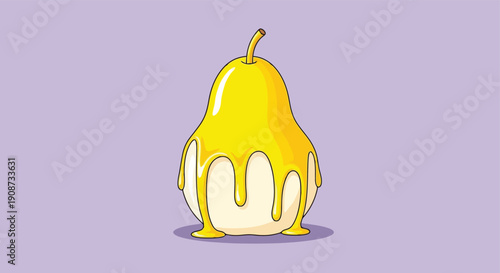 A stylized pear covered in dripping yellow glaze.