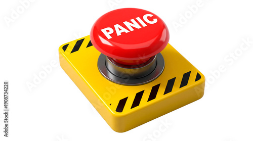 A close-up shot of a bright red panic button