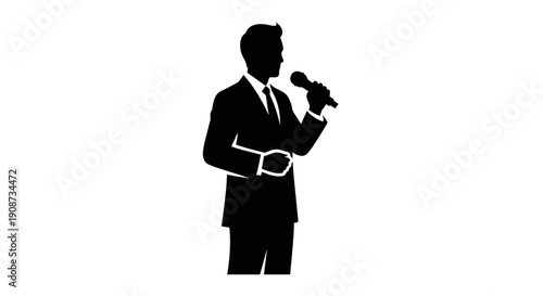 Businessman Holding Microphone Silhouette.