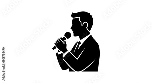 Businessman Holding Microphone Speaking.
