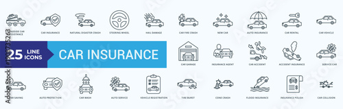 Car Insurance Icon Pack Illustration Vector Outline Style