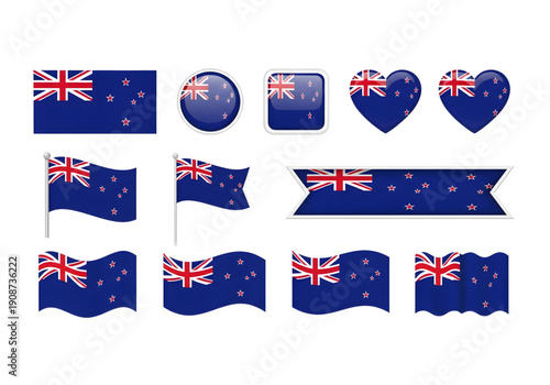 Blue New Zealand flag with Union Jack and red stars png on transparent background