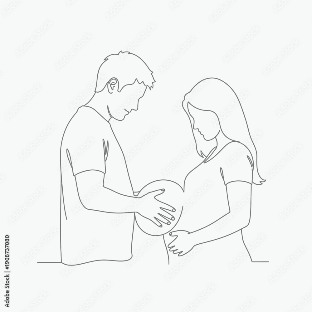 Obraz premium Continuous line art of expecting parents