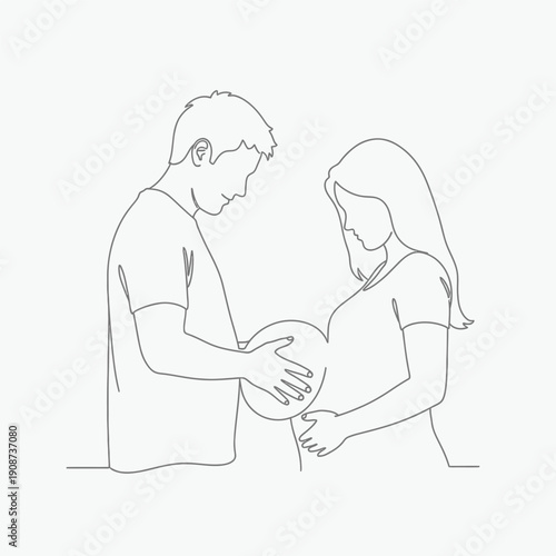 Continuous line art of expecting parents