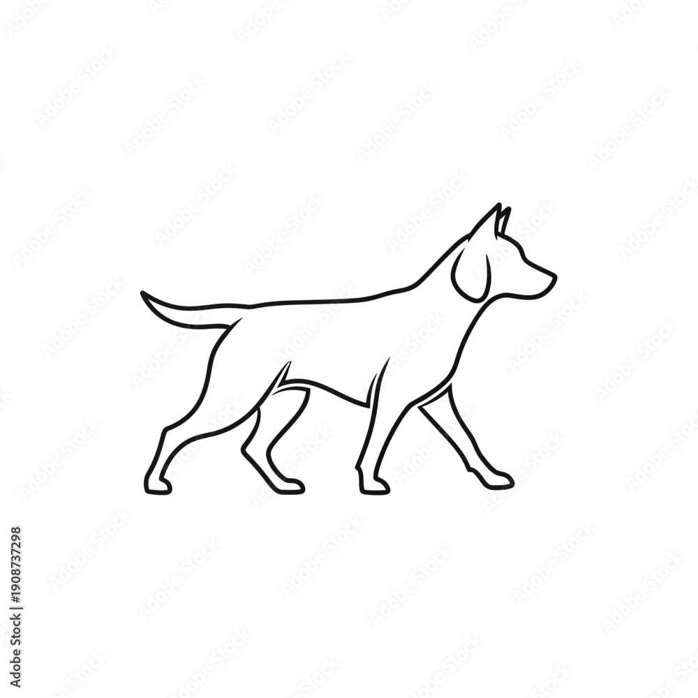 Fototapeta premium Dog walking outline illustration, clean design