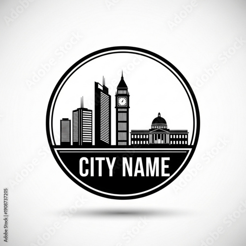 Wallpaper Mural City skyline logo with clock tower and custom city name in black Torontodigital.ca