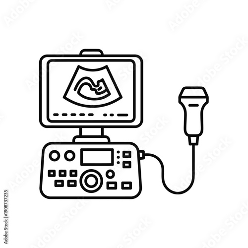 Fetal Ultrasound Scan Machine Line Art