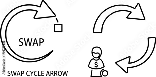 flat and linear set icons, return or swap icon, swap cycle arrow, simple symbols on white and black background - editable stroke vector illustration
