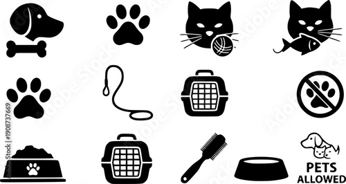 pets care icons, icon set of dog, cat, pet friendly simple symbols, linear vector illustration, outline editable stroke
