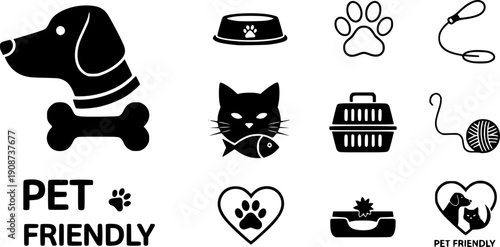 pets care icons, icon set of dog, cat, pet friendly simple symbols, linear vector illustration, outline editable stroke
