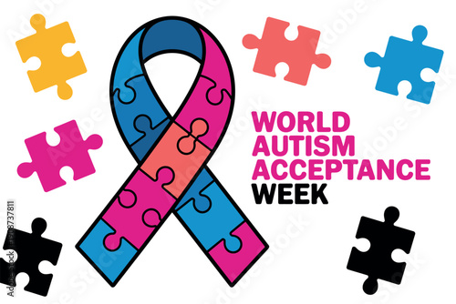 A colorful puzzle piece ribbon for World Autism Acceptance Week