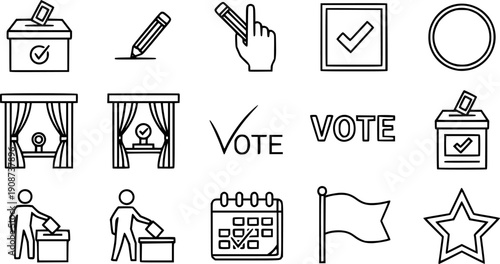 voting icons, election icon set, vote in politics simple symbols, linear vector illustration, outline editable stroke
