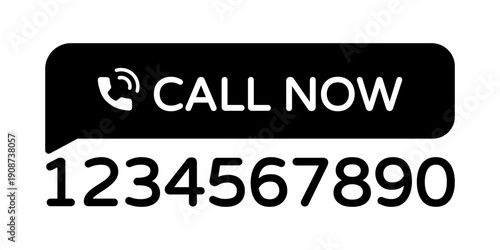 Professional Monochrome Call Now Contact Banner – Black and White Speech Bubble with Phone Icon and Placeholder Number