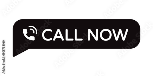 Professional Monochrome Call Now Speech Bubble – Minimalist Black and White Digital Call-to-Action with Phone Icon