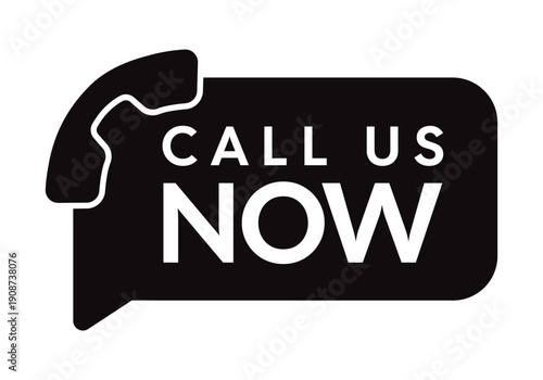 Professional Monochrome Call Us Now Speech Bubble Icon – Minimalist Black and White Vector Call-to-Action