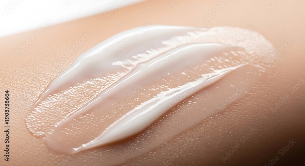 Fototapeta premium Close-up macro shot of a creamy cosmetic product swatched on skin texture