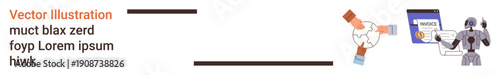 Artificial intelligence, teamwork, cybersecurity, digital collaboration, online verification, secure data sharing. Robot interacting with screen, hands connecting puzzle pieces. AI and teamwork