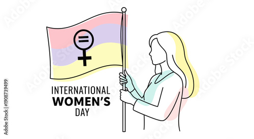 Woman Holding International Womens Day Flag.