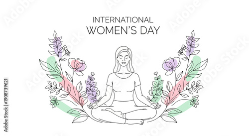 Woman Meditating with Flowers International Womens Day.