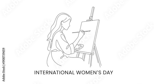 Woman Painter Artist Creating Artwork on Easel.
