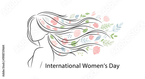 Woman with Flowers in Hair Illustration.