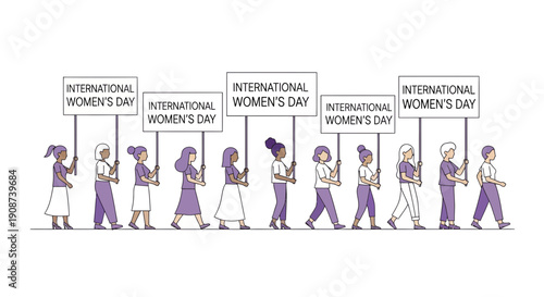 Diverse Women Marching for International Womens Day.