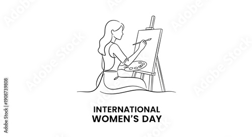 Woman Painter Creating Art on Canvas Easel.