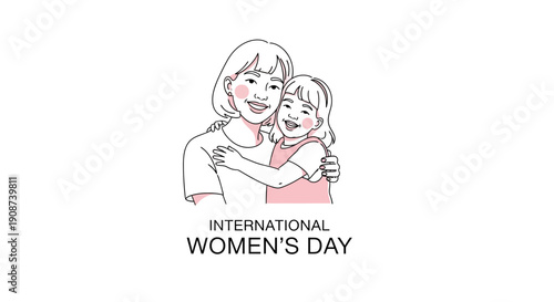 Mother and Daughter Hugging Illustration for Womens Day.