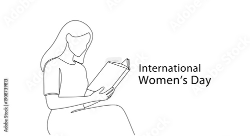 Woman Reading Book Line Art Illustration.