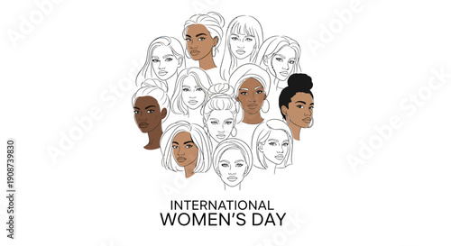 Diverse Women Faces Illustration International Womens Day.