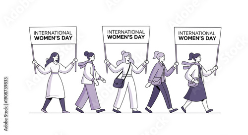 Women marching with International Womens Day signs.
