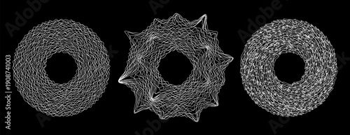 Set of Abstract Vector White Circular Audio Waveforms and Glitch Noise Patterns.