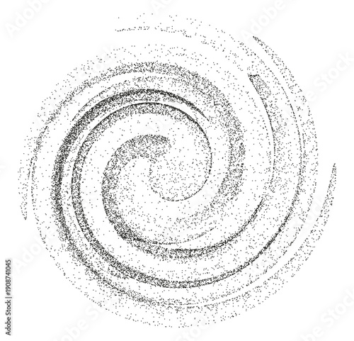 Abstract Black and White Dotted Spiral Vortex Pattern Isolated on White.